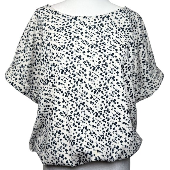 NEW Melloday Womens L Blouse top Black White Gray Stretch Zip Back Short Sleeves - Picture 3 of 10